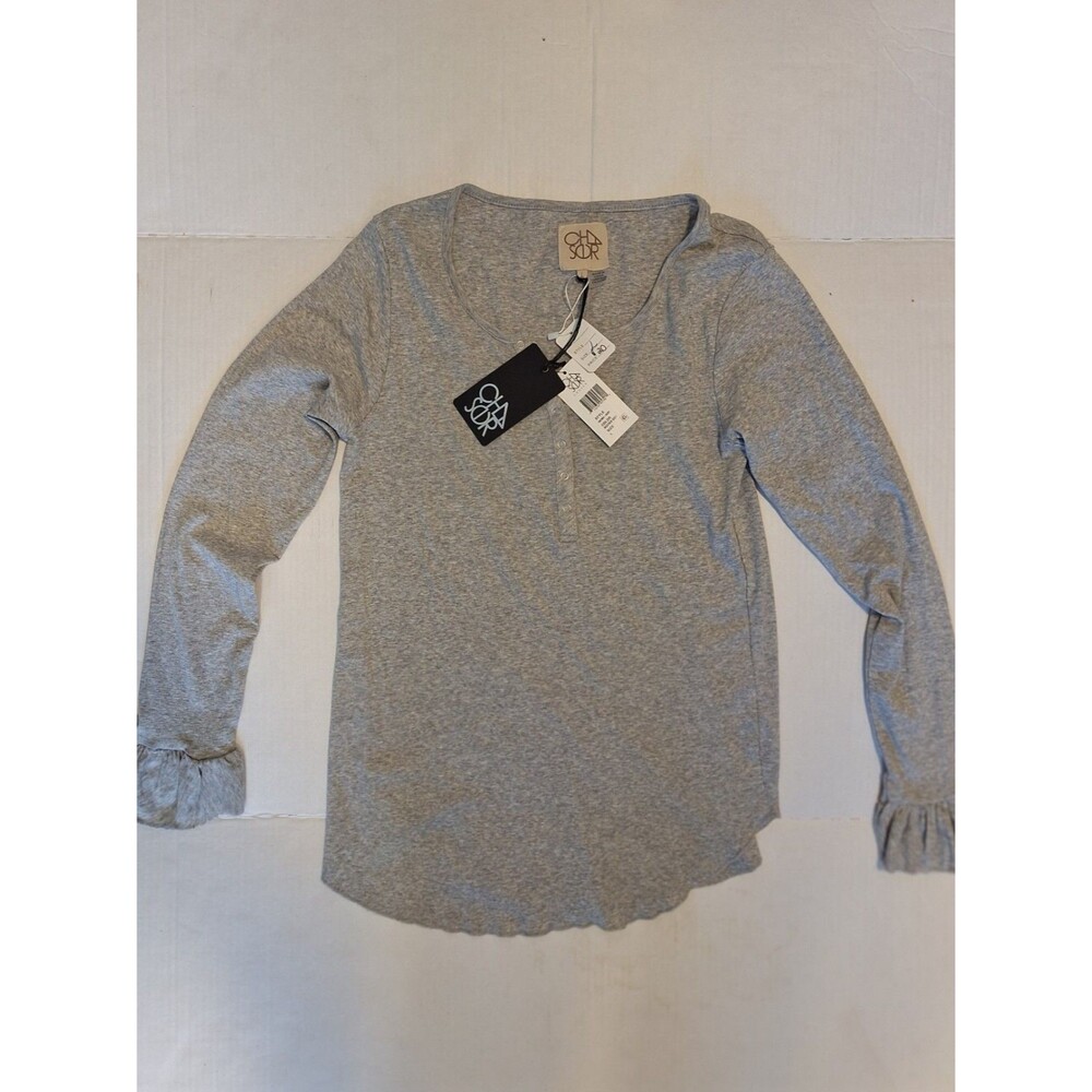 NWT Chaser Women's Large Heather Gray 1/4 Button Up Pull Over Shirt Long Sleeve